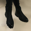 Men's black microfiber ankle boots with lace-up front and rubber sole for spring