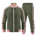 Men's khaki turtleneck zipper cardigan and matching trousers casual suit set