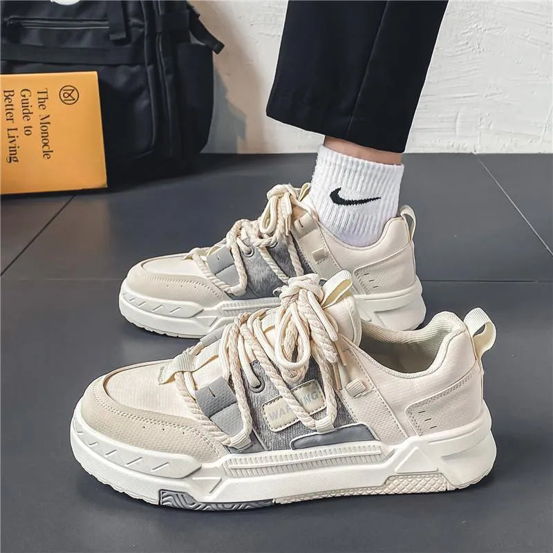 Men's PU carved wing pattern round toe shoes in beige with super high heel