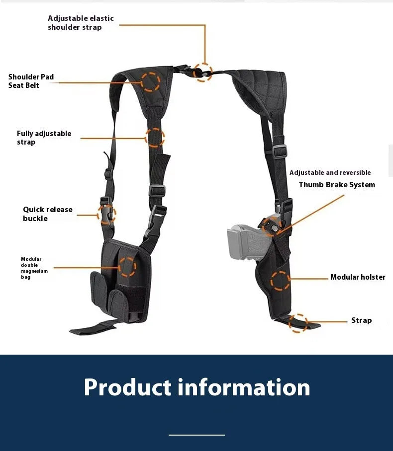 Black underarm shoulder holster bag in Oxford cloth with nylon clip for outdoor sports