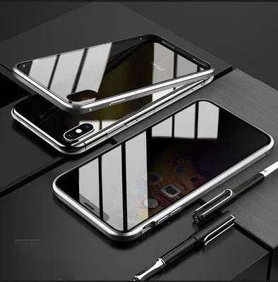 Anti-peep magneto flip phone case with metal frame for iPhone models in multiple colours