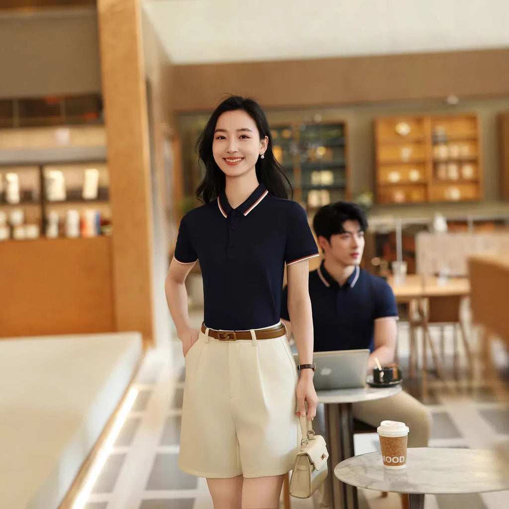 Summer ice silk lapel short sleeve polo shirt for men in straight cut casual style