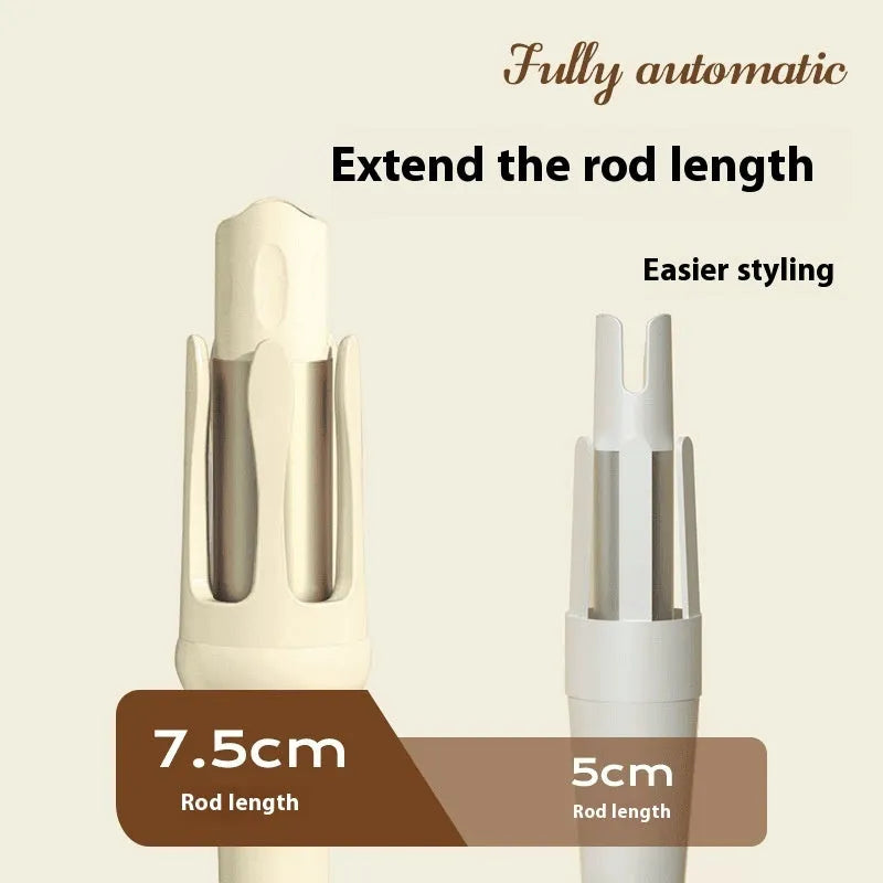White and pink automatic hair curler with a rotating 32mm ceramic barrel and a power plug.