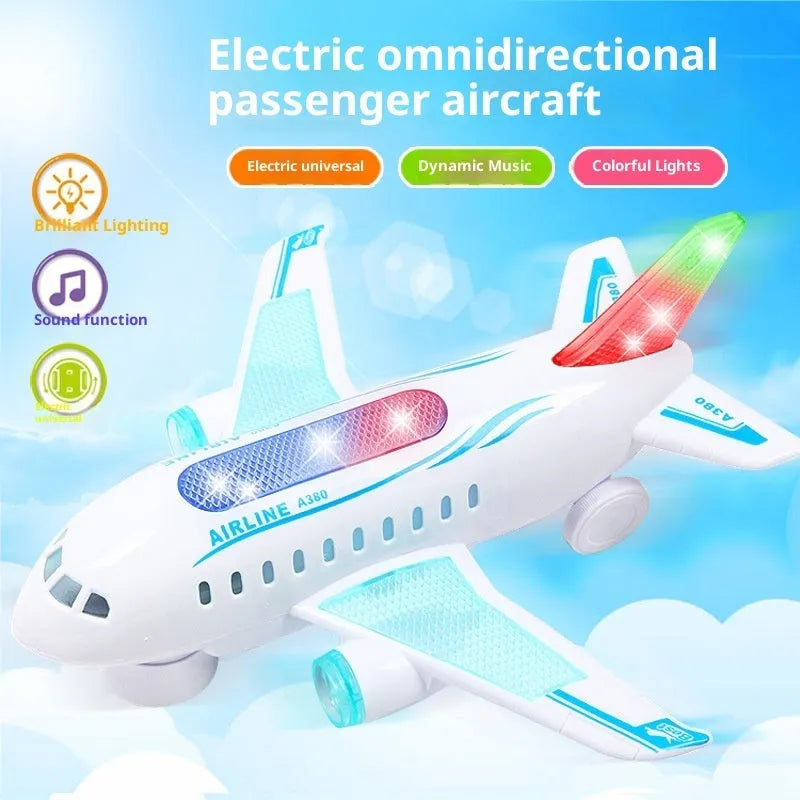 Children's luminous electric music air plane toy Q628-3 plastic 23cm battery-powered with flash and sound