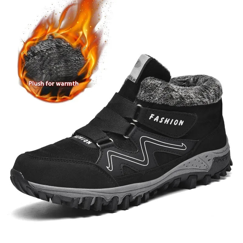 Women's warm cotton snow boots with suede upper, rubber sole, and front tie lacing, multiple colours available