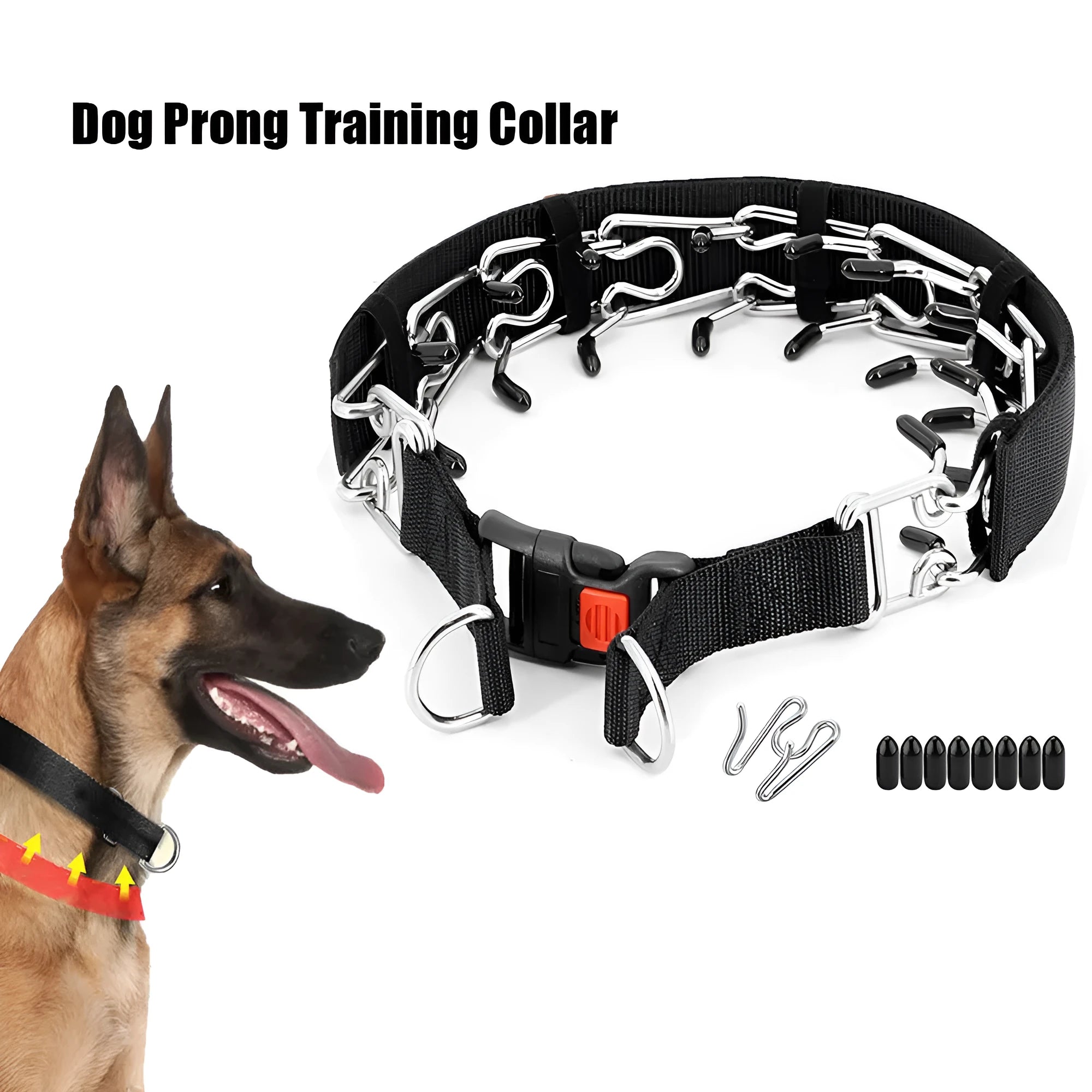 Dog training stimulation chain collar with protective neck cover in reflective blue colour