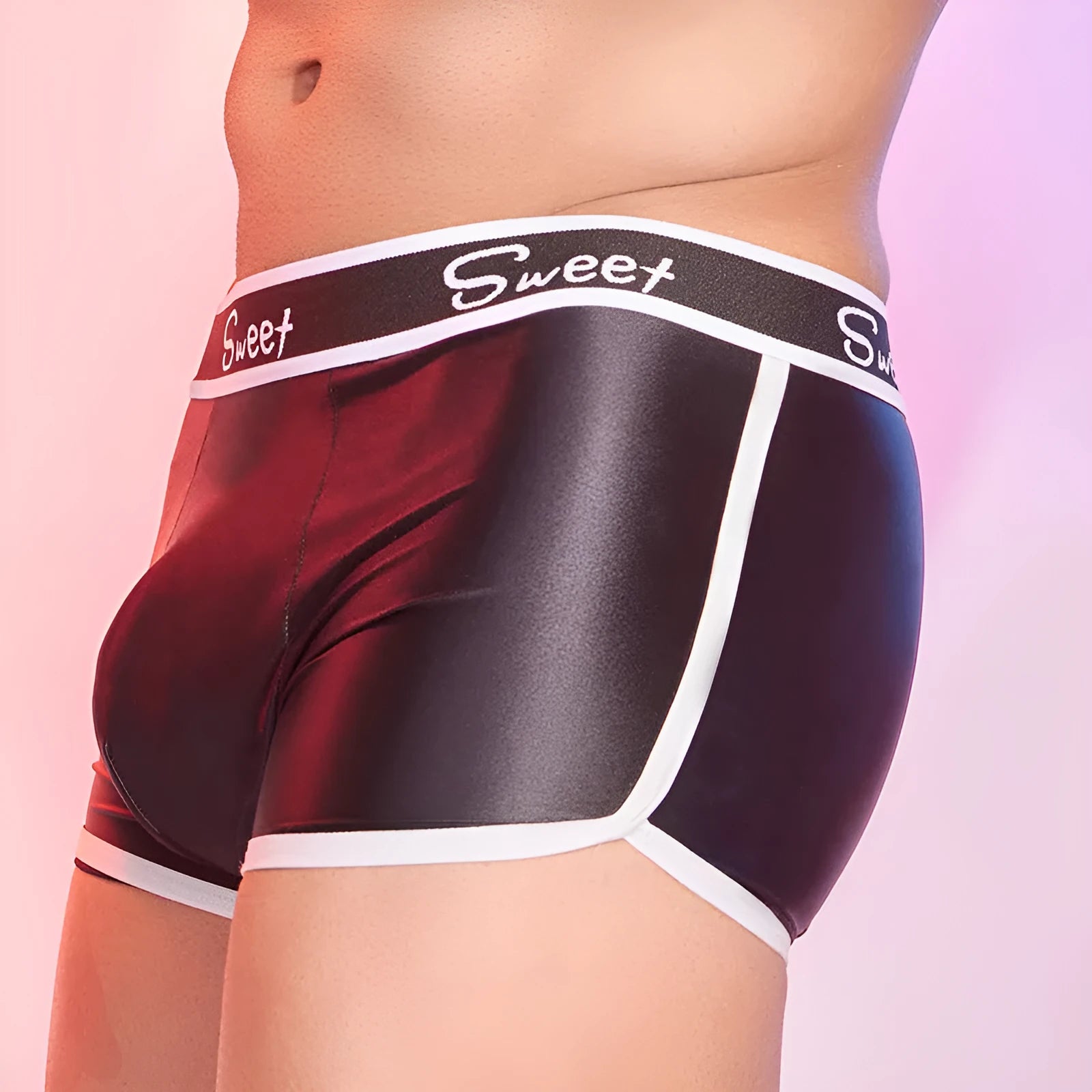 Men's shiny silky nylon boxer shorts in black, white, and sapphire blue colours, free size.