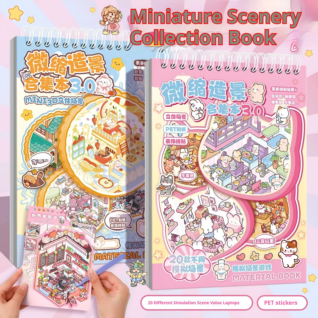 Yilan 3D collage toy set with miniature scene book and pet-material stickers in animal shop and cute pet garden collections