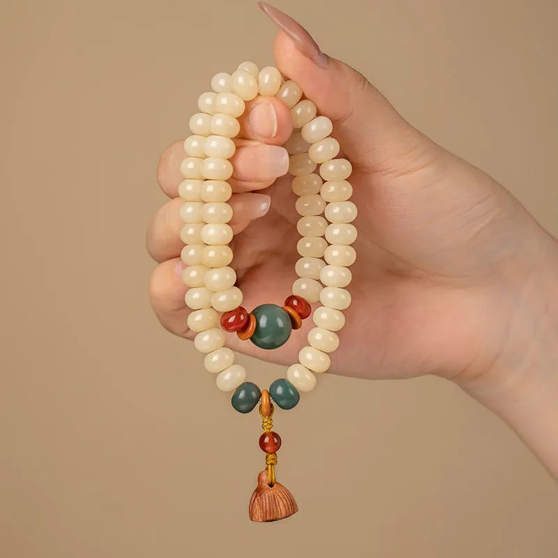 Wooden Bodhi bracelet with 6*9mm flat round beads and double-ring clasp for 15-20cm wrists