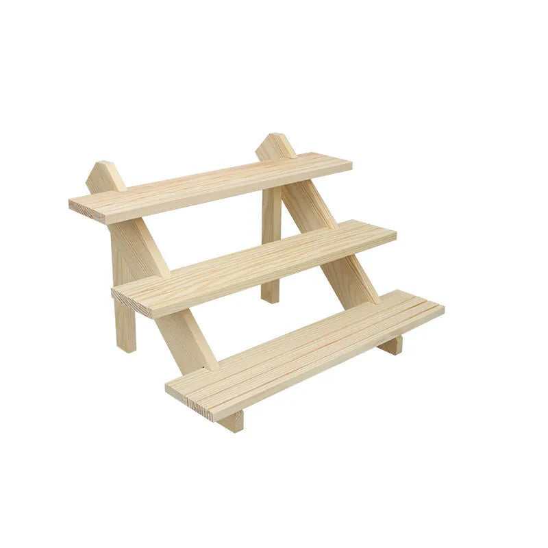 Multi-layer wooden stepped shelf, floor-standing, in Natural Wood Colour or Walnut Colour, 2 to 5 tiers