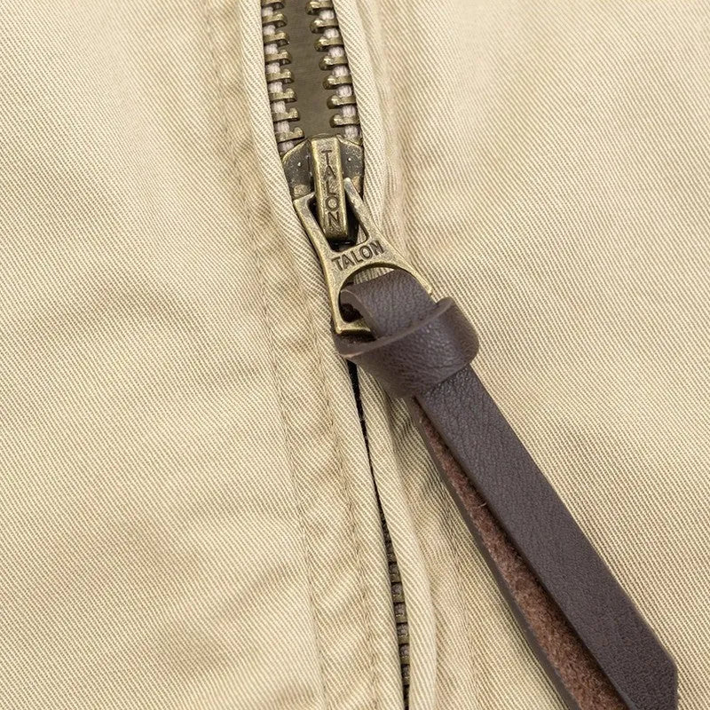 Classic khaki retro cadre collar zip thin jacket for men, loose fit, long sleeves, front view