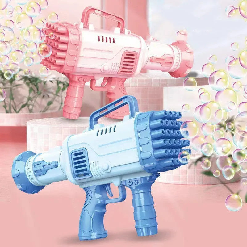 Electric 32-hole bazooka bubble machine gun in cherry pink or sky blue for children's play