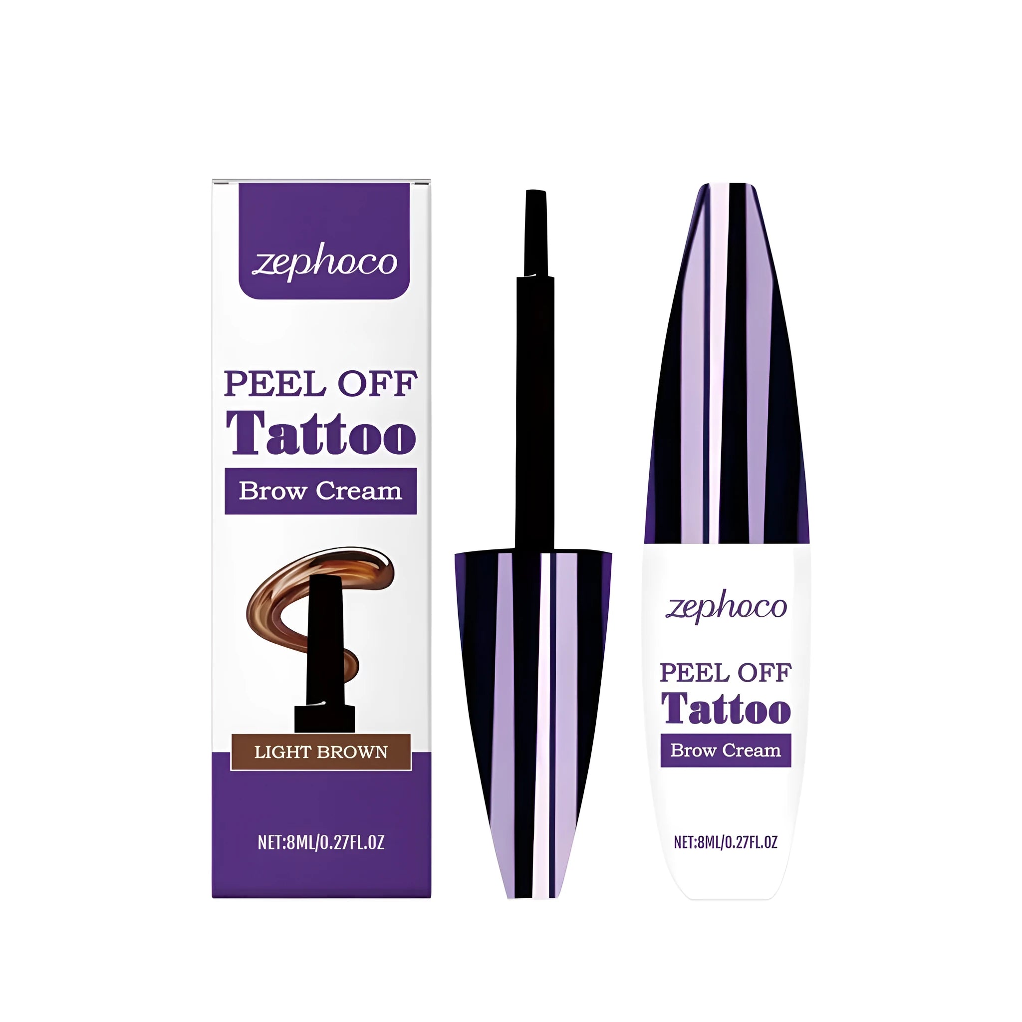Close-up of a tearable tip liquid eyebrow pencil drawing fine, hair-like strokes on a woman's brow.