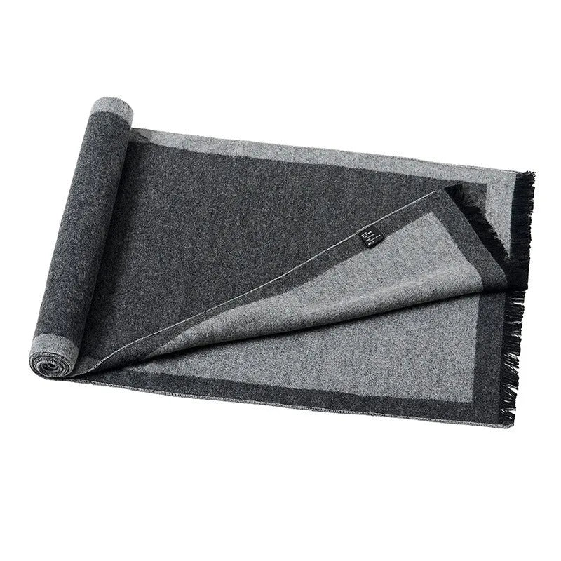 Men's 180x30cm soft scarf shown in black, blue, grey blue, grey red and grey white colour options