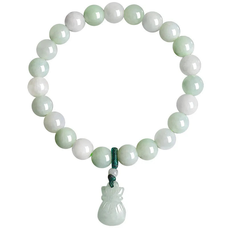 Unisex jade flower purse bracelet with 8mm beads in a national style.