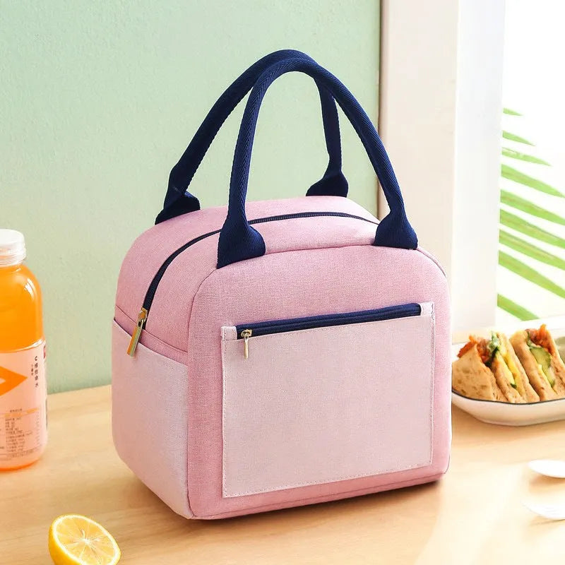 Blue waterproof Oxford cloth lunch bag with aluminium foil insulation.
