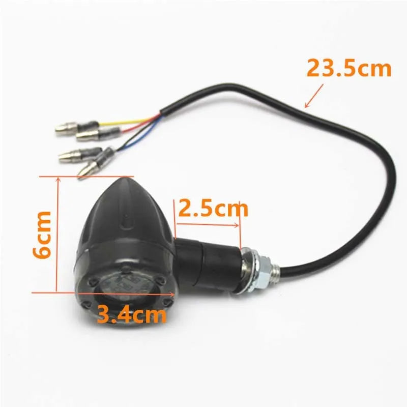 Pair of black 6LED motorcycle turn signals with smoke smoke cover and 8mm screw mount