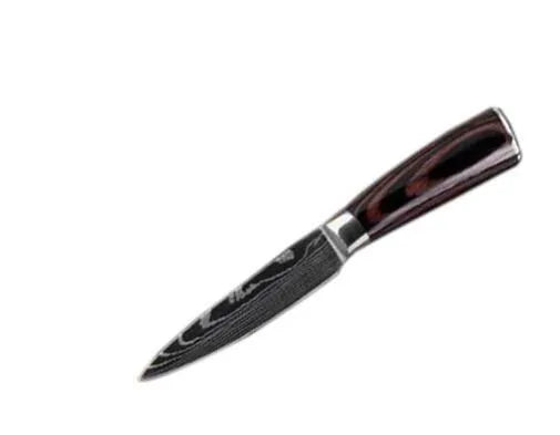 7Cr17 stainless steel kitchen knife with laser Damascus pattern on blade and colour steel handle.