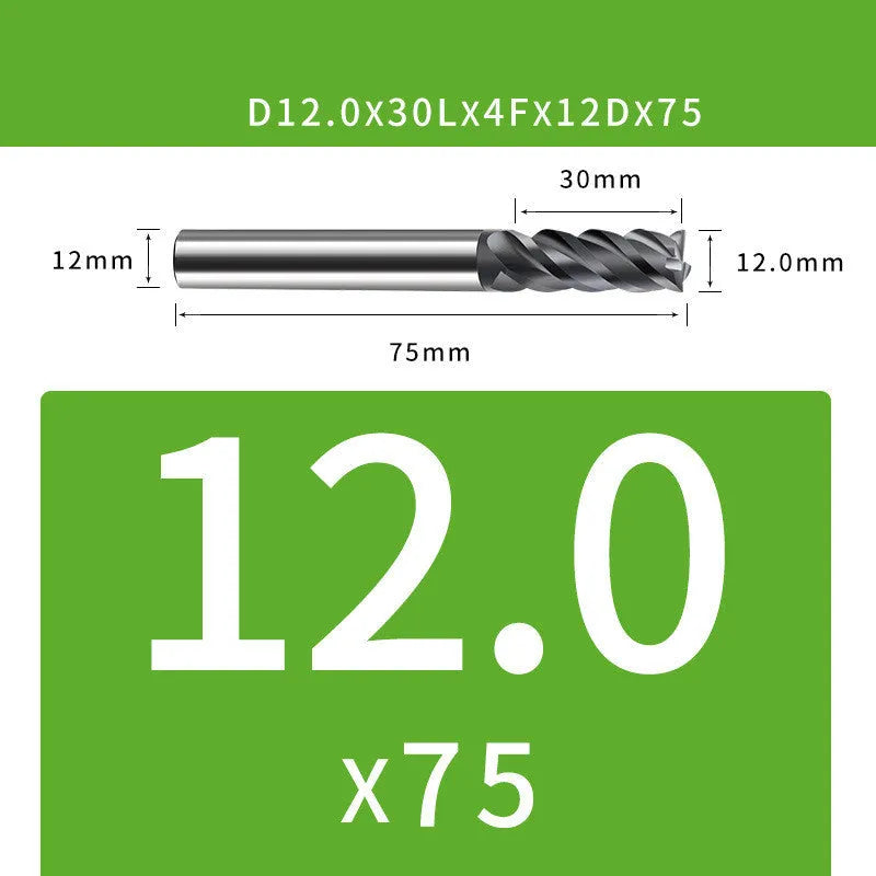 4-blade tungsten steel end mill for CNC machining with size specifications