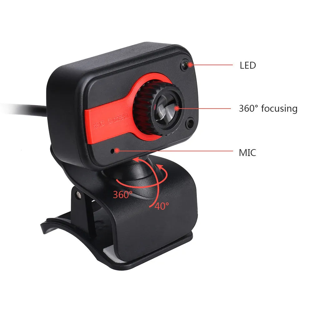 Blue mini driverless USB webcam on a stand with a 1.45m cable and 360-degree rotating head.