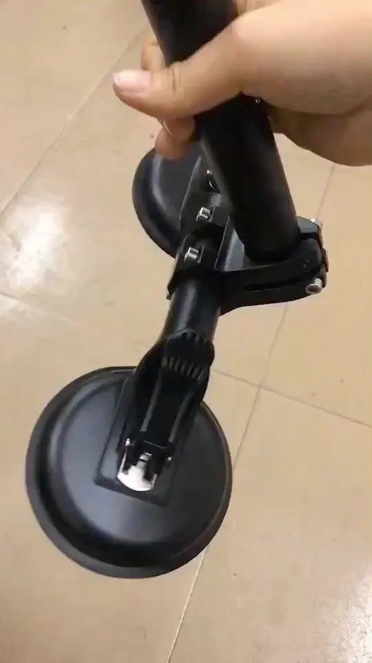 Black ABS car flagpole sucker mount with round glass suction cup for off-road vehicles.