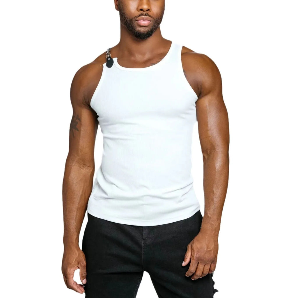 Sleeveless cotton blend vest in tight-fitting design available in white or black colours