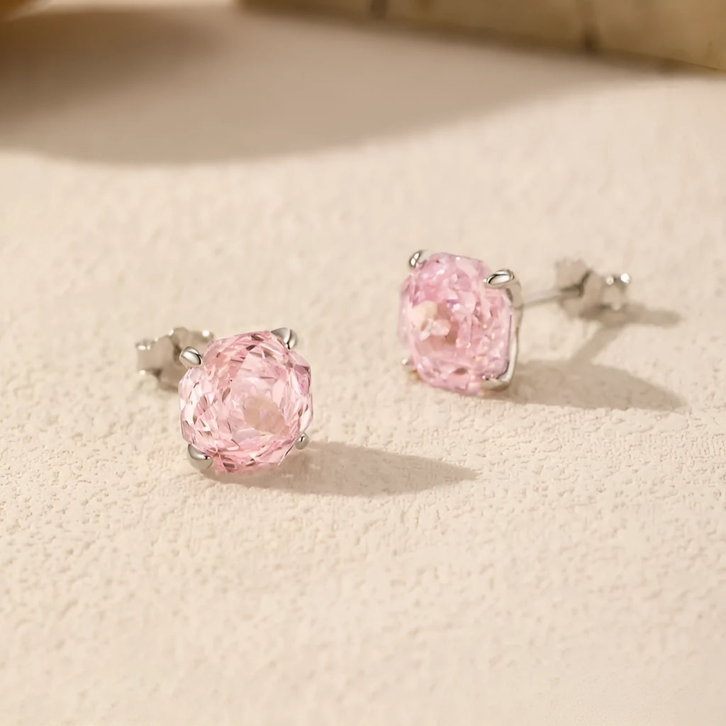 S925 sterling silver rose stud earrings for women in 6mm and 8mm sizes.