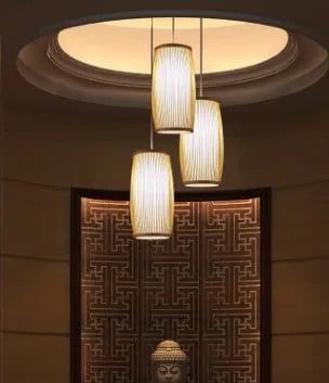 Natural woven bamboo plait lamp with E27 holder for hall or staircase decoration.