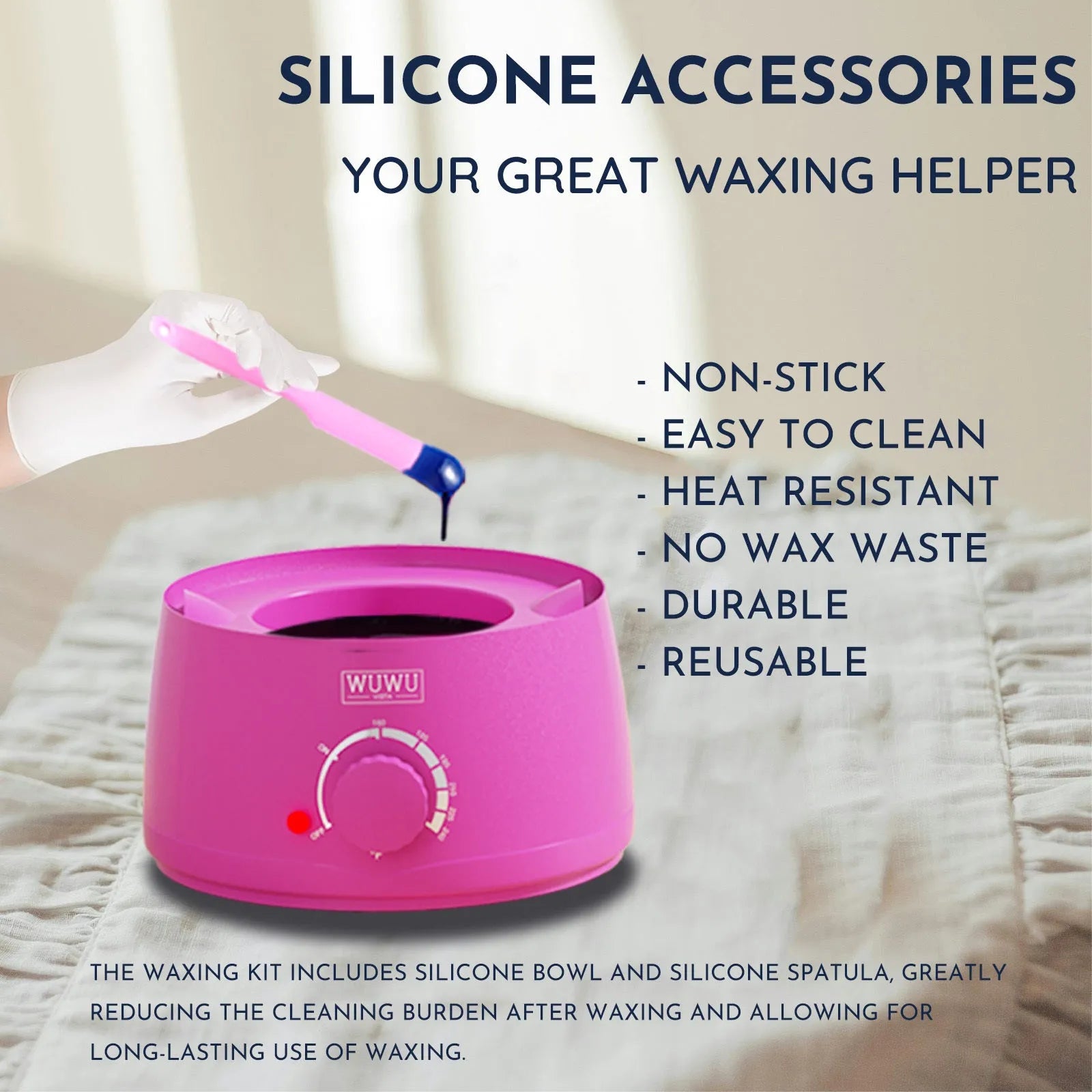 WUWUVISTA professional waxing kit with black wax warmer, coloured hard wax beads, applicators, and aftercare products.