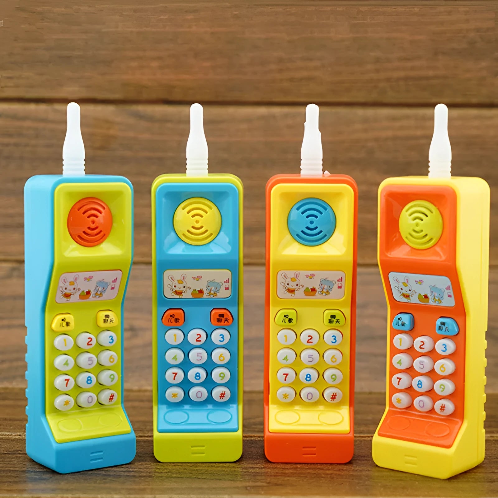 Children's battery-powered cartoon animal toy with sound and light functions for educational play.