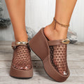 Metal buckle thick sole openwork mesh sandals with ultra-high heel, black colour