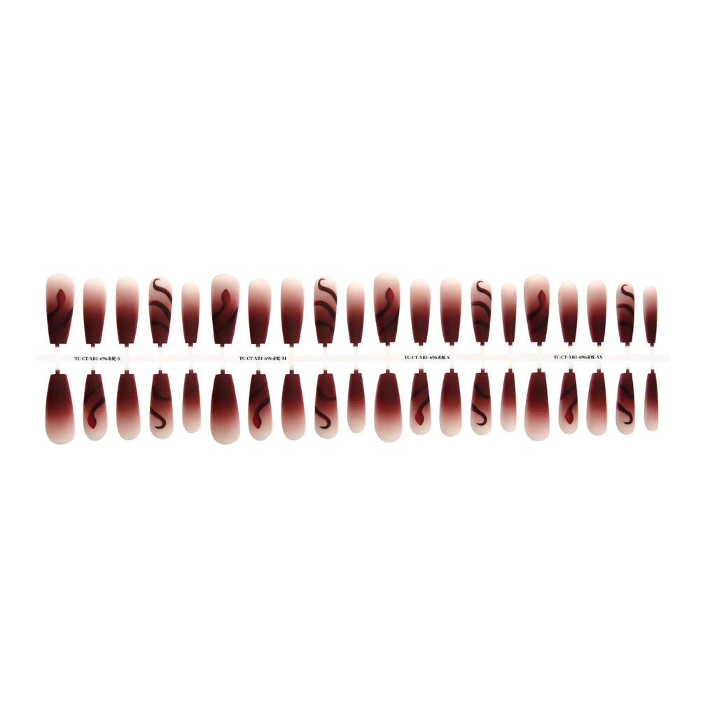 Red snake XB1-696 gradient armour wear nail stickers, 40-piece set across 4 pairs, long ladder shape