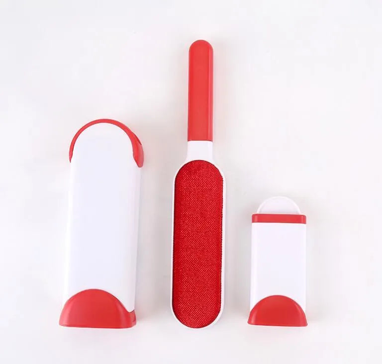 Blue reusable pet hair removal brush with self-cleaning base for furniture and upholstery.
