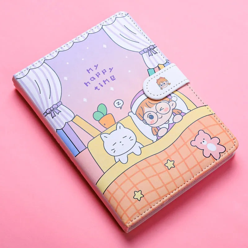 Small white Kaba Bear magnetic buckle notebook with 224 pages, showing compact 135mm x 185mm size.