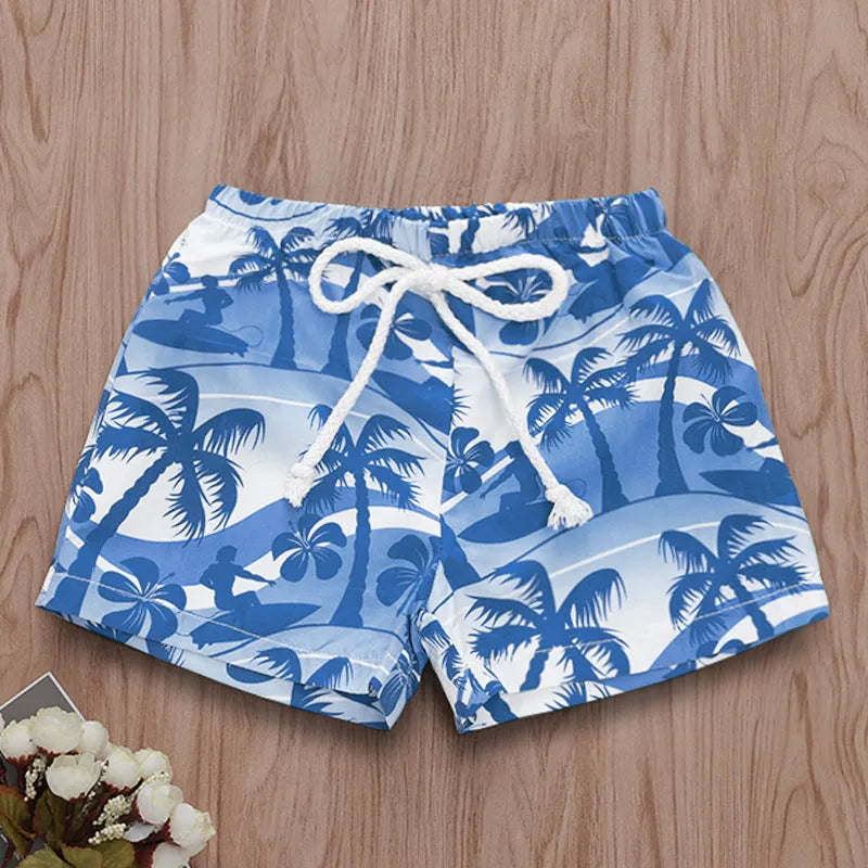Men's casual beach print pants in blue with drawstring waist, 75% polyester blend