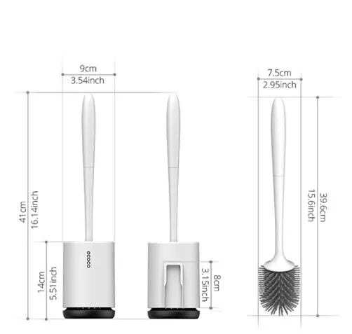 Non-stick TPR toilet brush with PP handle and hollowed brush head, white and black, 41 cm tall