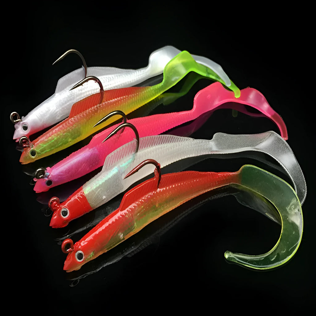 12cm soft fishing lure with lead head and PVC body in pink, yellow, red luminous, white, and transparent colours