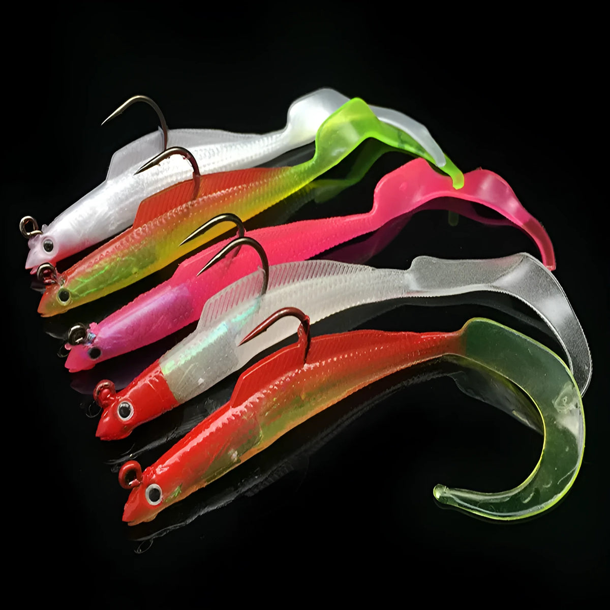 12cm soft fishing lure with lead head and PVC body in pink, yellow, red luminous, white, and transparent colours