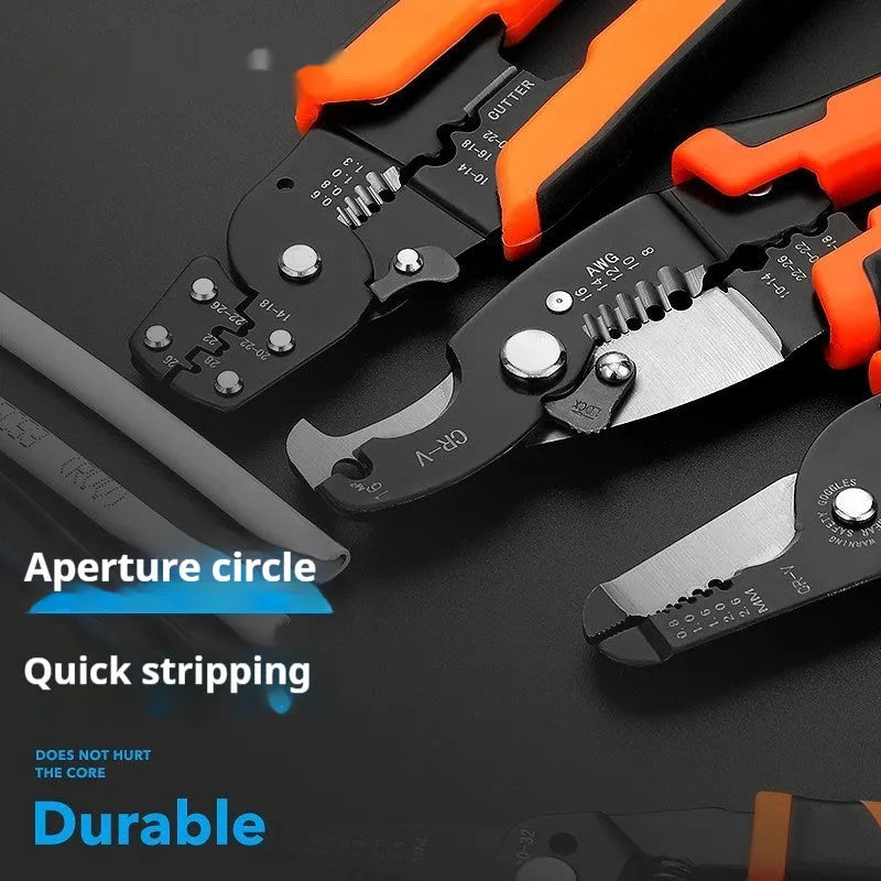 Fully automatic wire stripping pliers tool with 45# steel body on a white background.