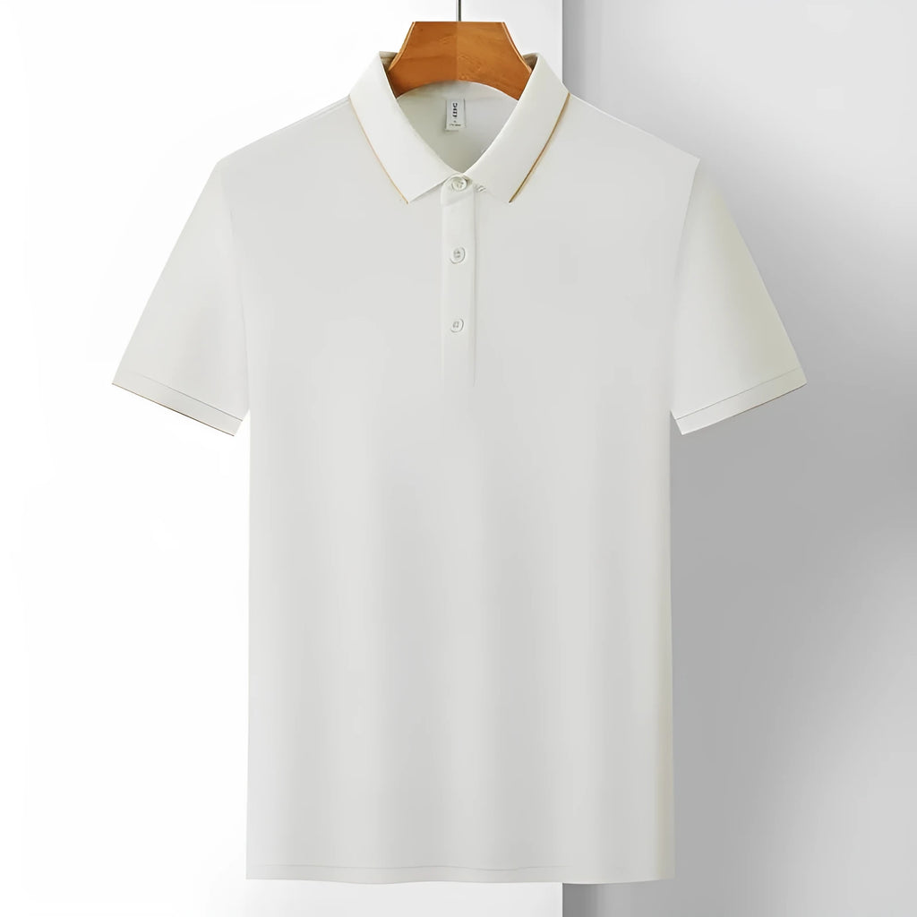 Men's solid colour cotton short sleeve work shirt with lapel collar in a loose fit.
