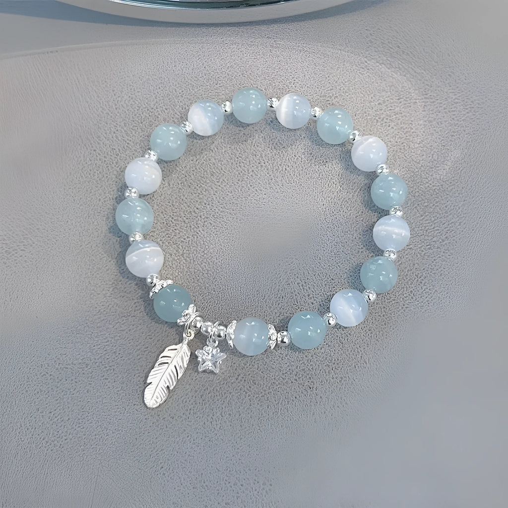 Korean style crystal bracelet with blue moonlight colour and text modelling