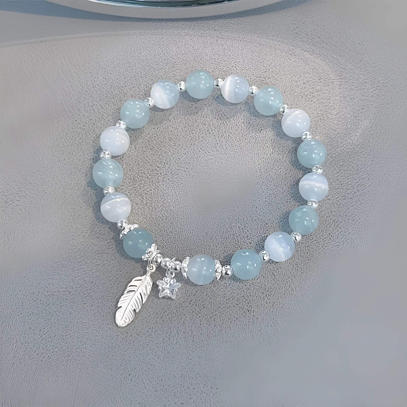 Korean style crystal bracelet with blue moonlight colour and text modelling