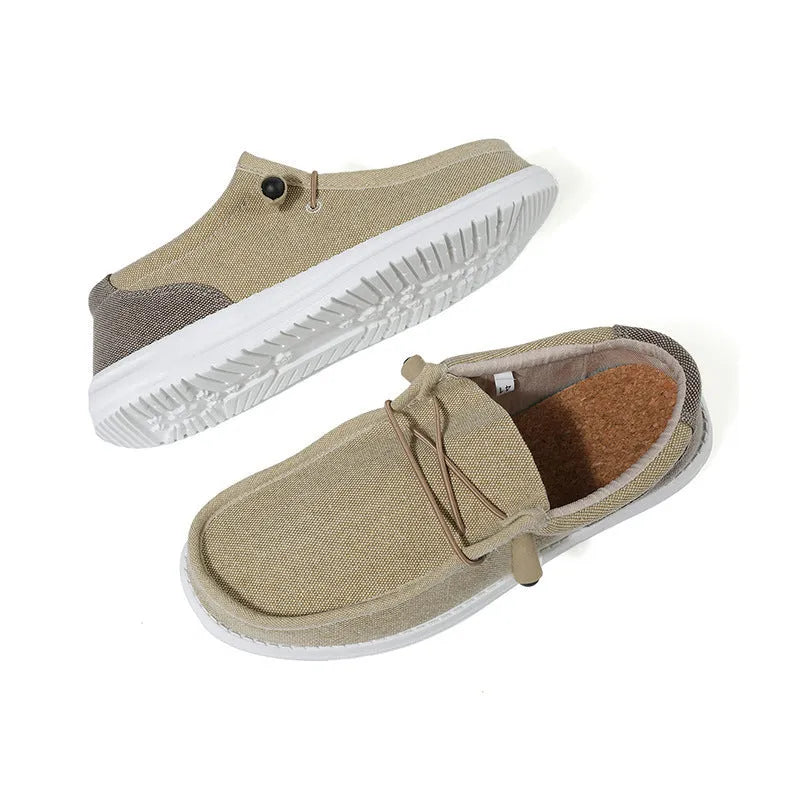 Men's casual canvas shoes with mosaic pattern on green upper and rubber sole