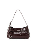 Soft genuine leather horizontal square crossbody bag with stitching detail, available in black, brown, and coffee for daily commuting