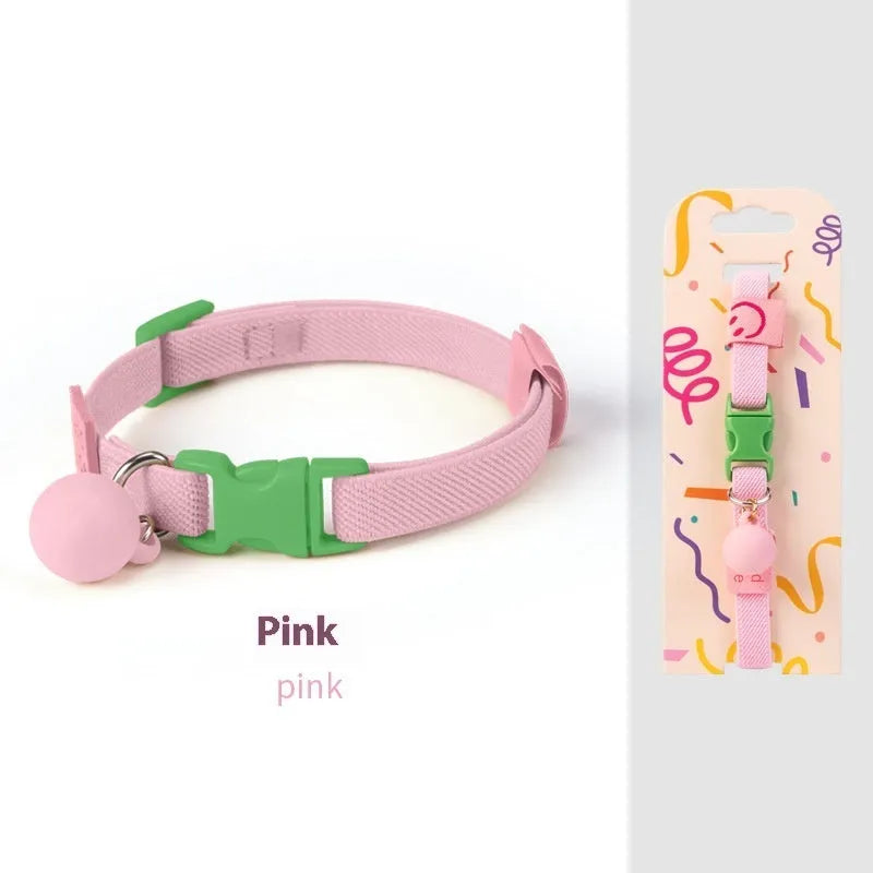 A stretchy, solid-colour polyester dog collar for small breeds, shown in sky blue, adjustable from 22 to 32 centimetres.