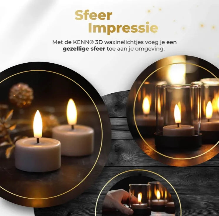Taupe coloured S10 3D flame LED tealight candles showing realistic flickering flame effect