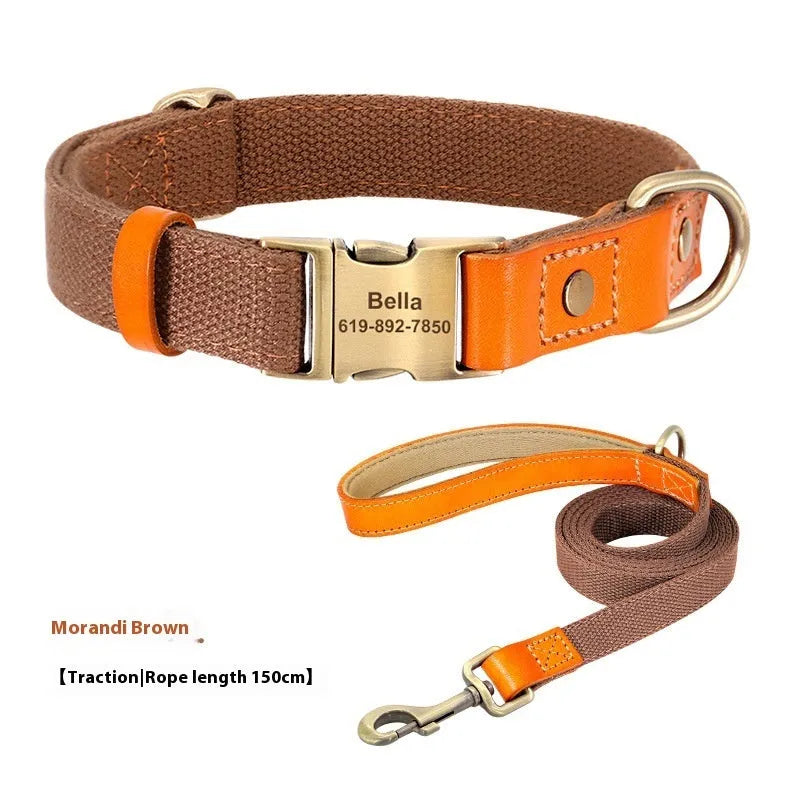 Small dog mohair traction rope and neck collar set in green colour with size options displayed