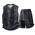 Sleeveless vest and shorts two-piece casual suit in hemp-look quick-drying fabric