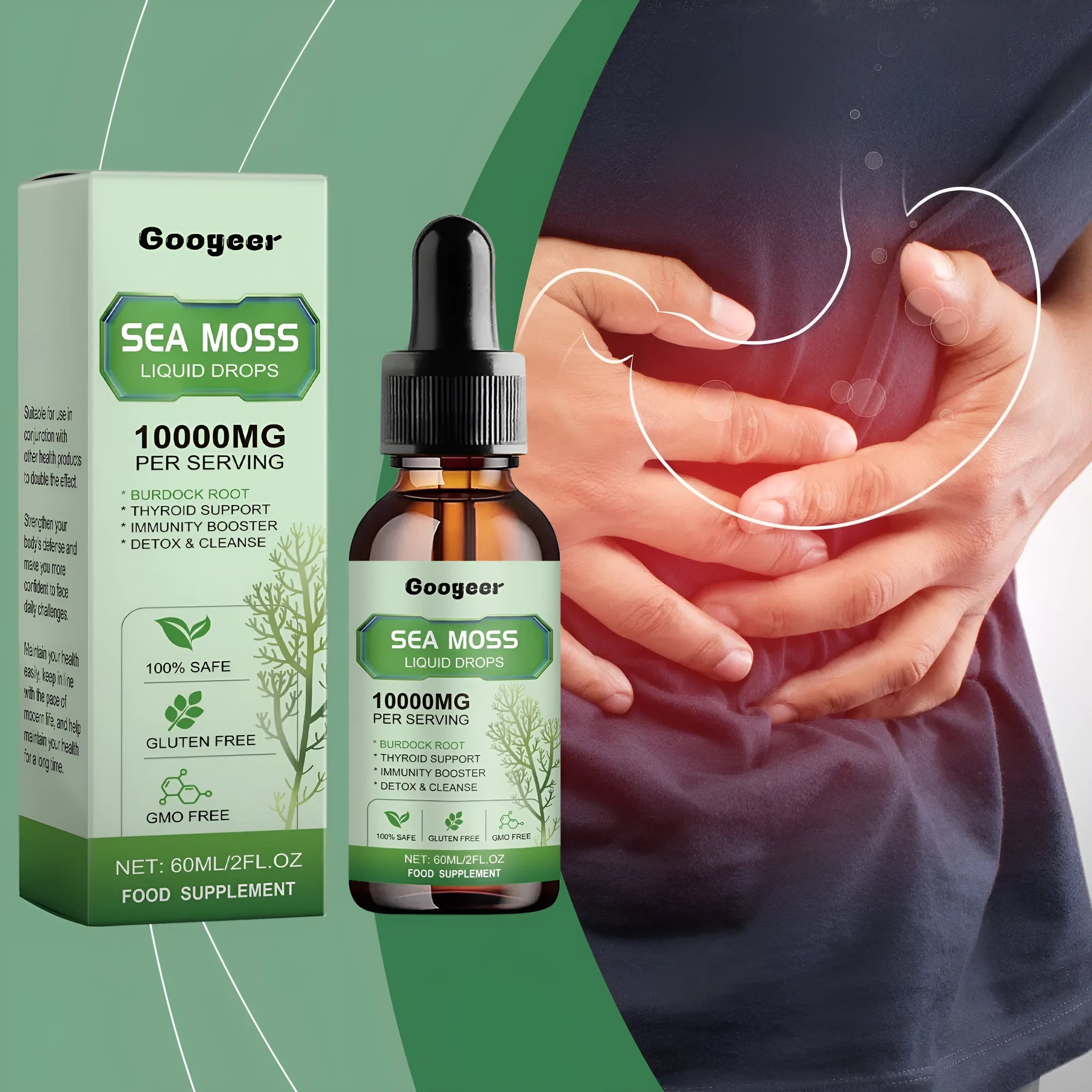 Sea Moss Liquid Drops 60ml body treatment serum in 3.3x3.3x12cm bottle