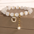 White cat's eye crystal geometric bracelet with adjustable clasp for women.